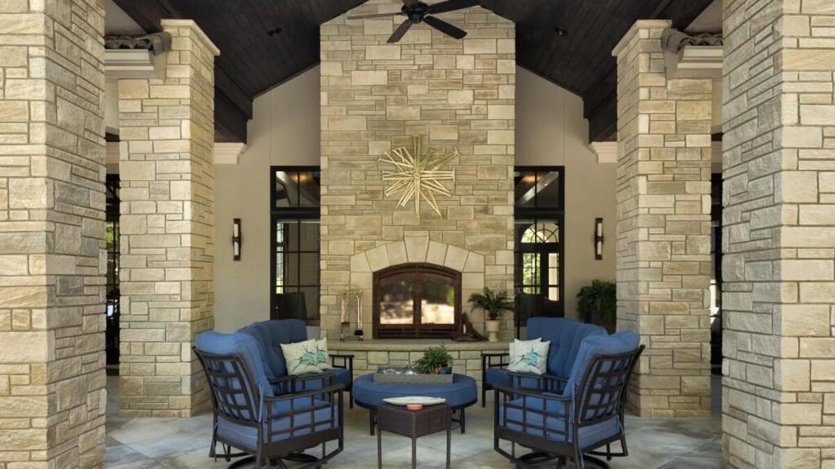 B.L. Rieke Homes used limestone throughout a home it built in Leawood, including as the face for an outdoor fireplace and surrounding columns.