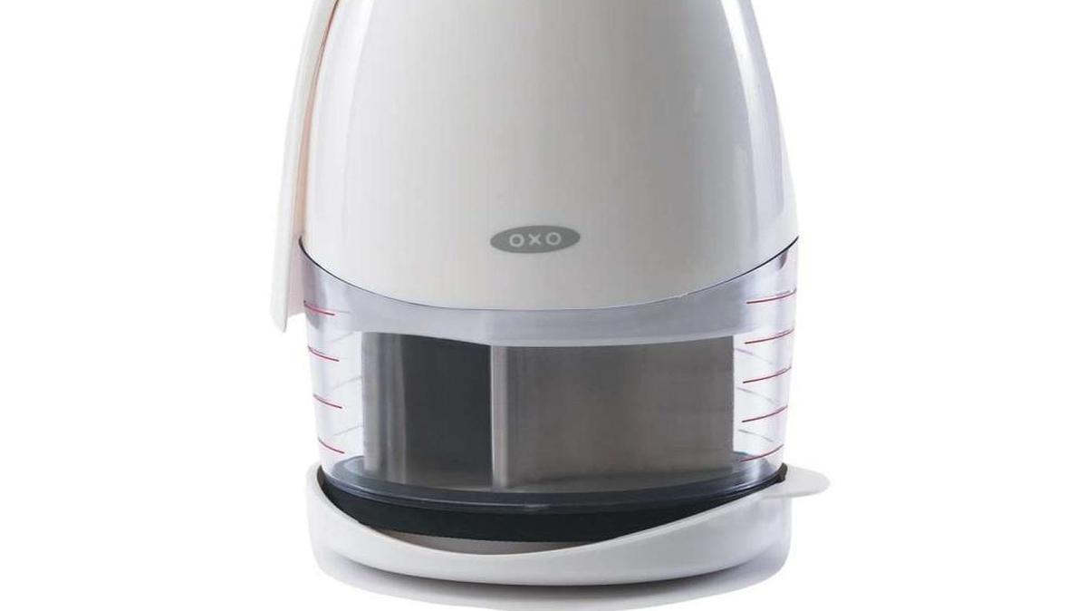 Oxo’s sleek Good Grips vegetable chopper has a soft knob and blades that rotate for even chopping. The blades can also be removed for easy cleaning. ($19.99, Amazon.com)