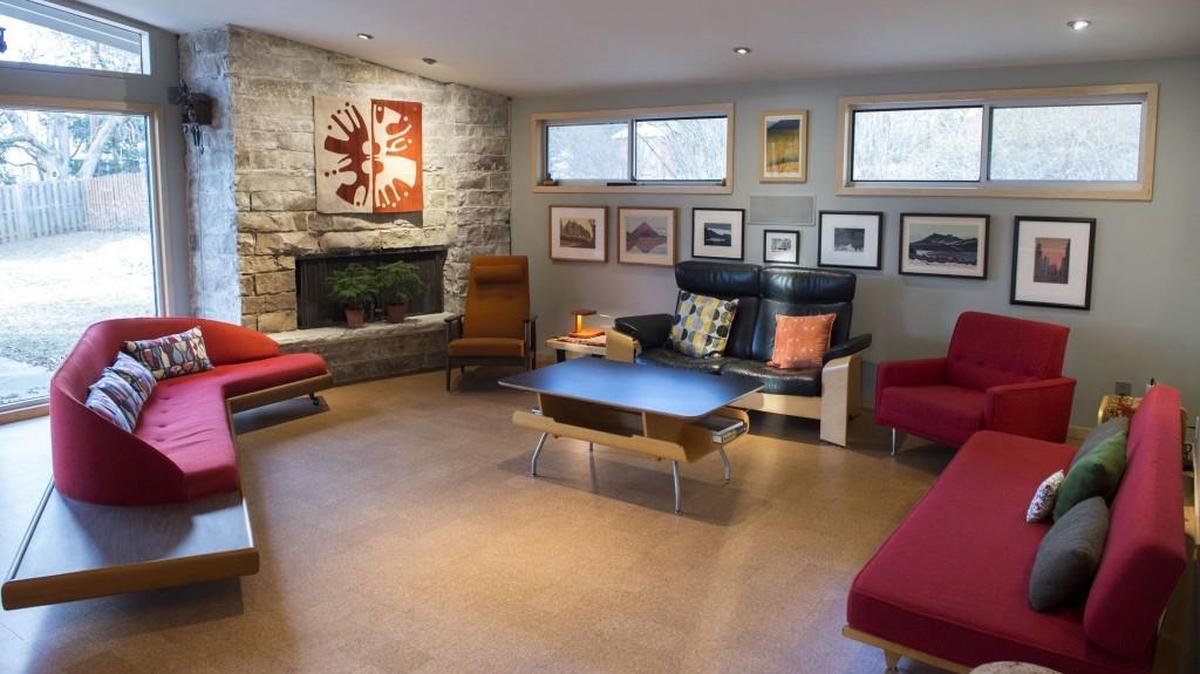 Mid-century modern homes, such as this one owned by Johnson County residents Eric and Saskia Lehnert, were built between 1933 and 1965 and feature strong geometric lines, flat roofs and expansive use of glass. In the Lehnert house, most of the 1,500 square feet of space is in the living room, which has an angular, vaulted ceiling and a redwood beam. A north wall is nearly all glass, further increasing the visual space.