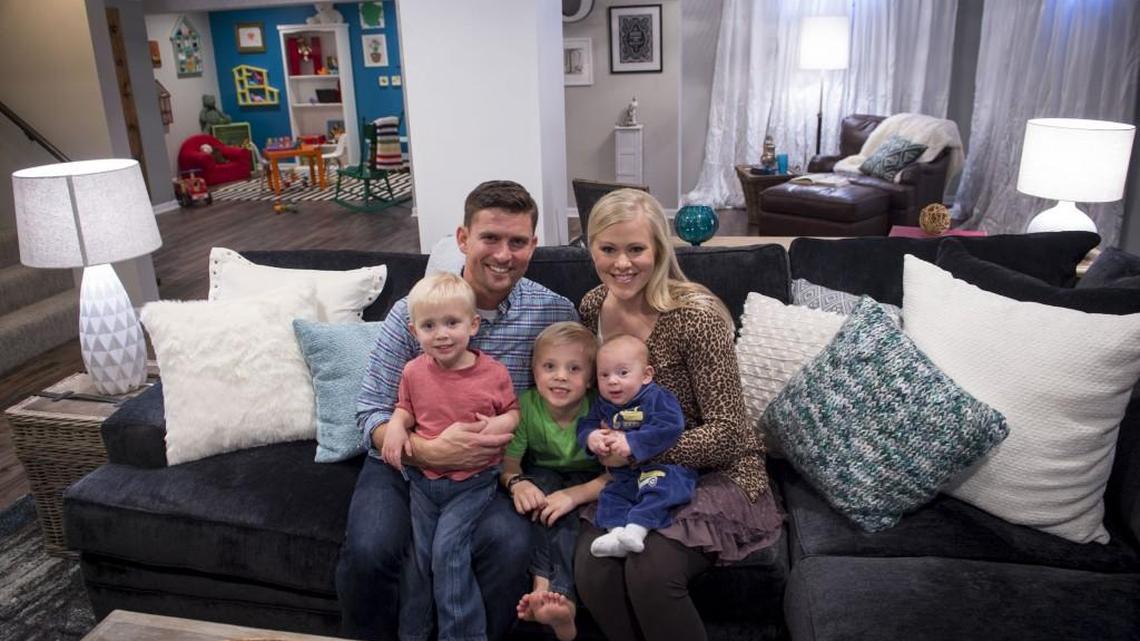 Tim and Lauren Oliphant won a $25,000 redo of their basement after submitting a video. Anitra Mecadon, host of DIY Network’s “Mega Dens,” created three sections in the basement: a TV area, a play area and a reading nook.