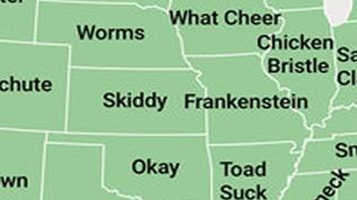 Research and data firm Estately examined “dozens of maps” to locate the strangest town names in America.