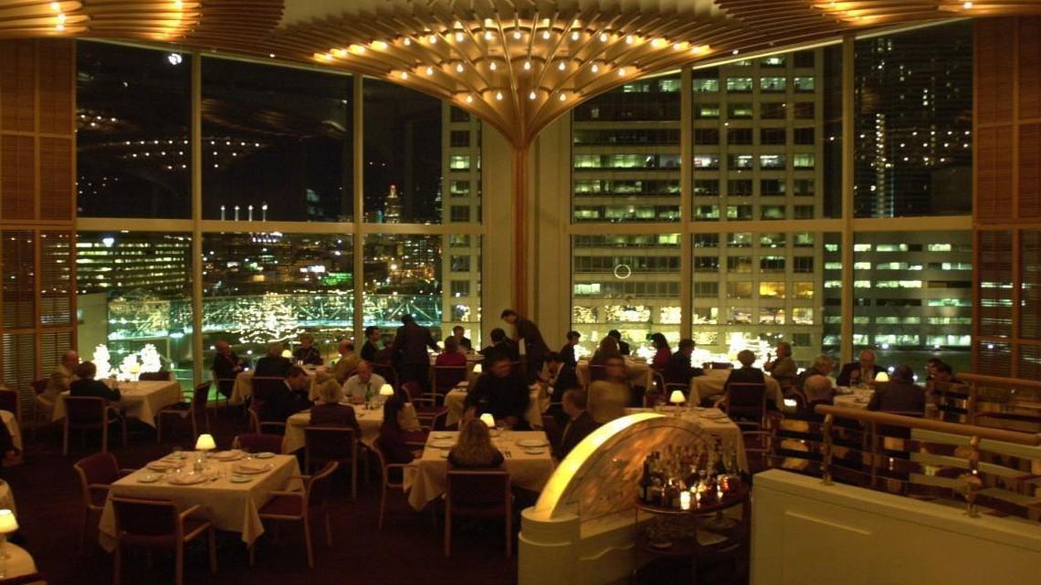 The American Restaurant gives diners a view of the downtown skyline.