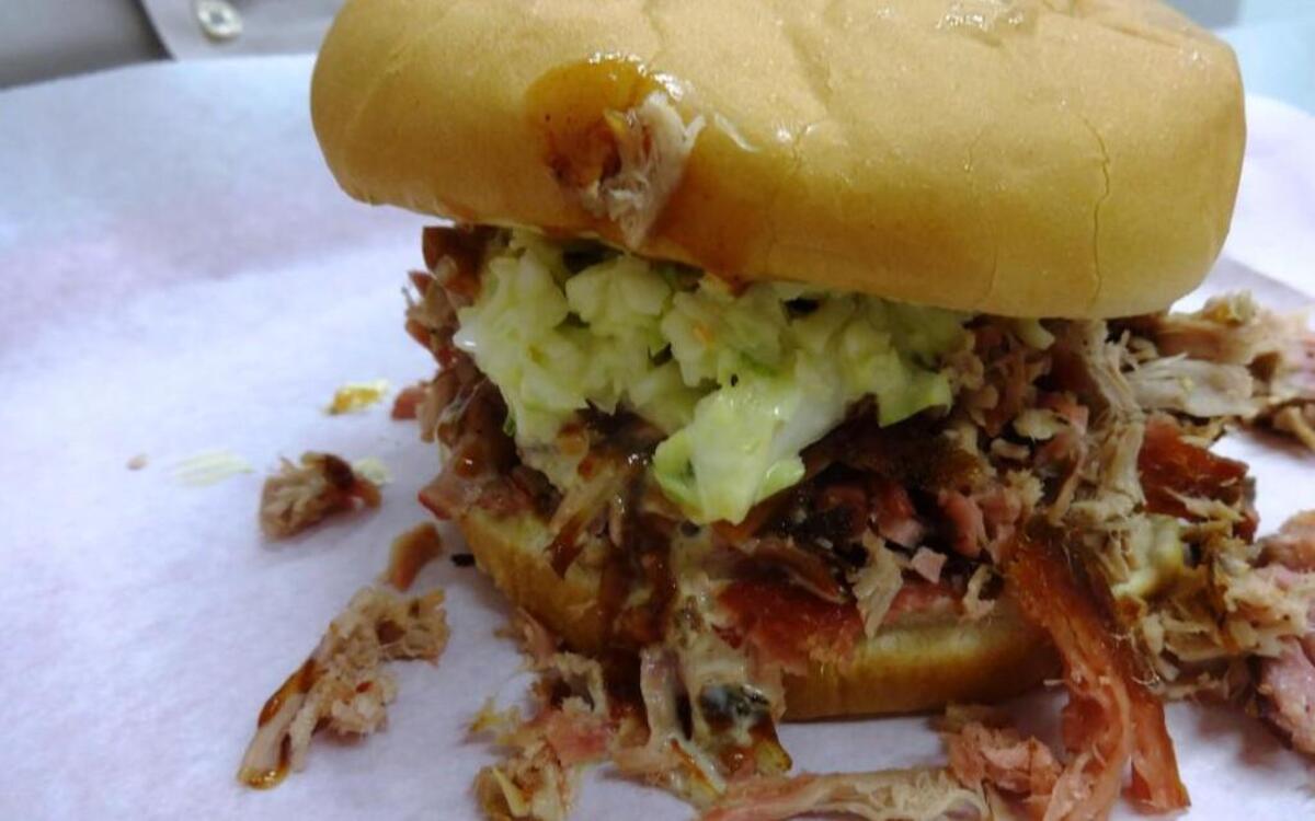 A&R Bar-B-Q’s classic pork sandwich, topped with coleslaw, lightly sauced.