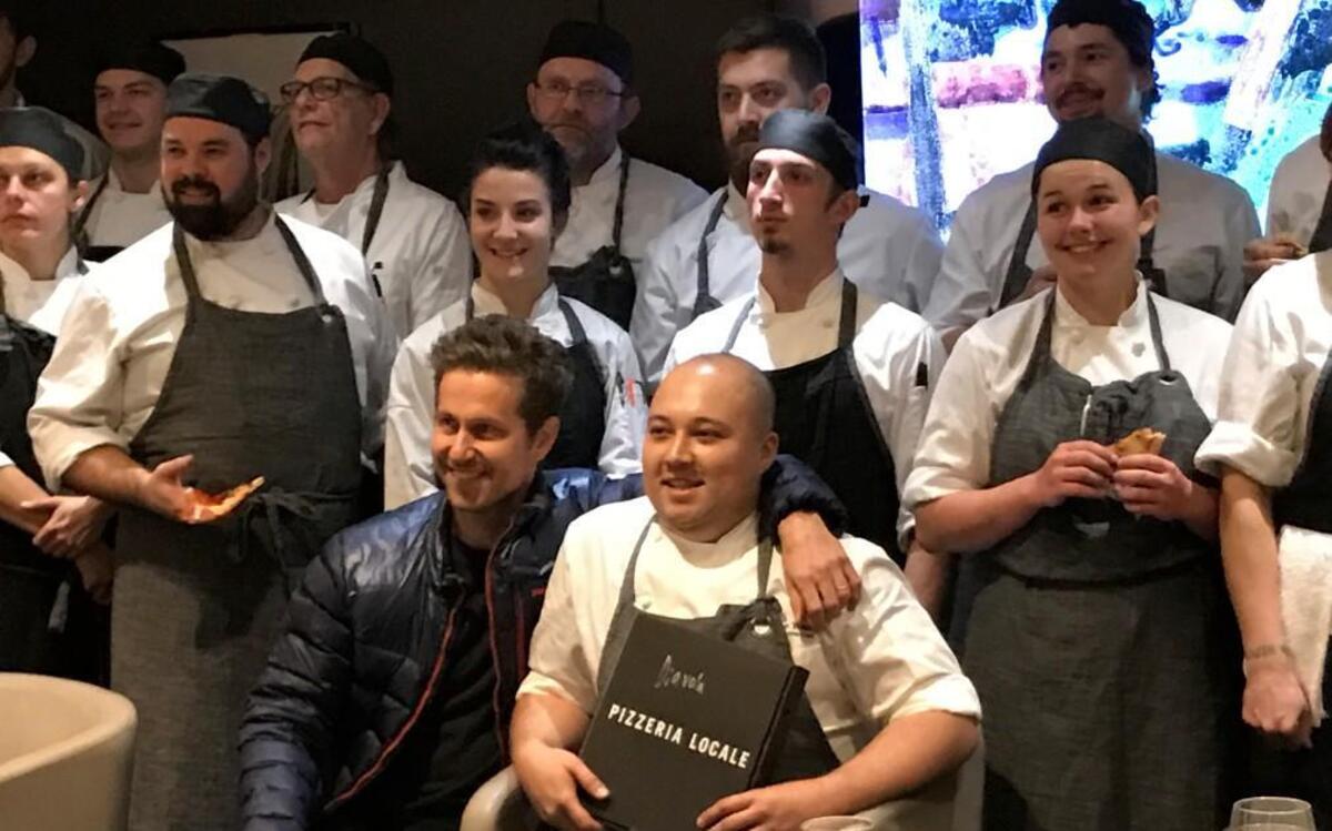 Lachlan Mackinnon-Patterson (left) co-owner of Pizzeria Locale, caught up with Stock Hill chef Joe West, who worked at Mackinnon-Patterson’s fine-dining restaurant Frasca Food & Wine in Boulder.