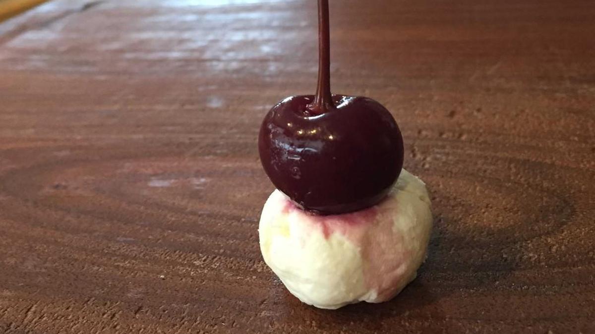 Green Dirt Farm’s fresh cheese topped with a bourbon cocktail cherry makes a distinctive hors d’oeuvre.