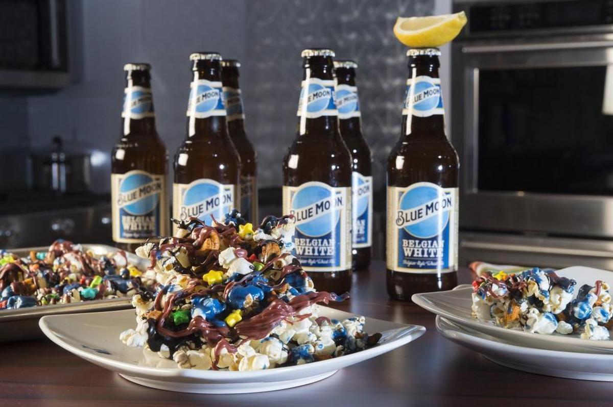 Solar Galaxy Pop and Nuts go well with Blue Moon Beer.