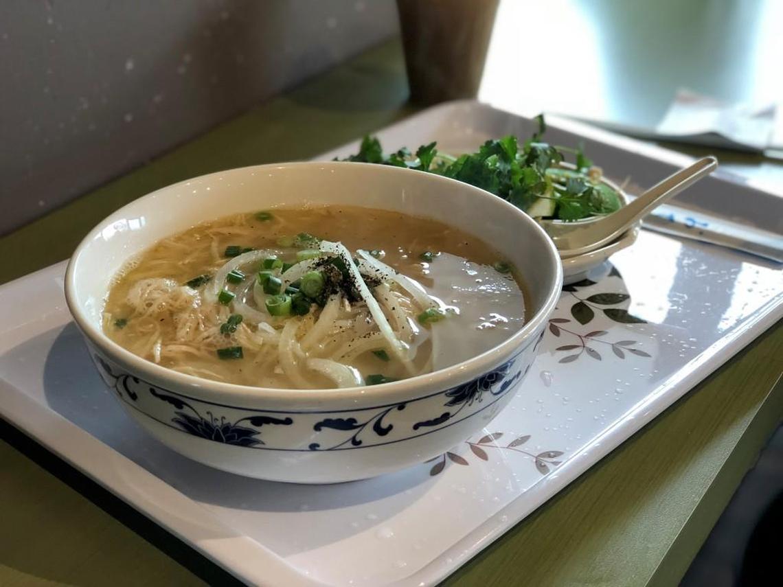 At Cafe Vie in Overland Park, the slurp-worthy chicken pho comes in a huge bowl and is topped with sliced onion and coarse black pepper.