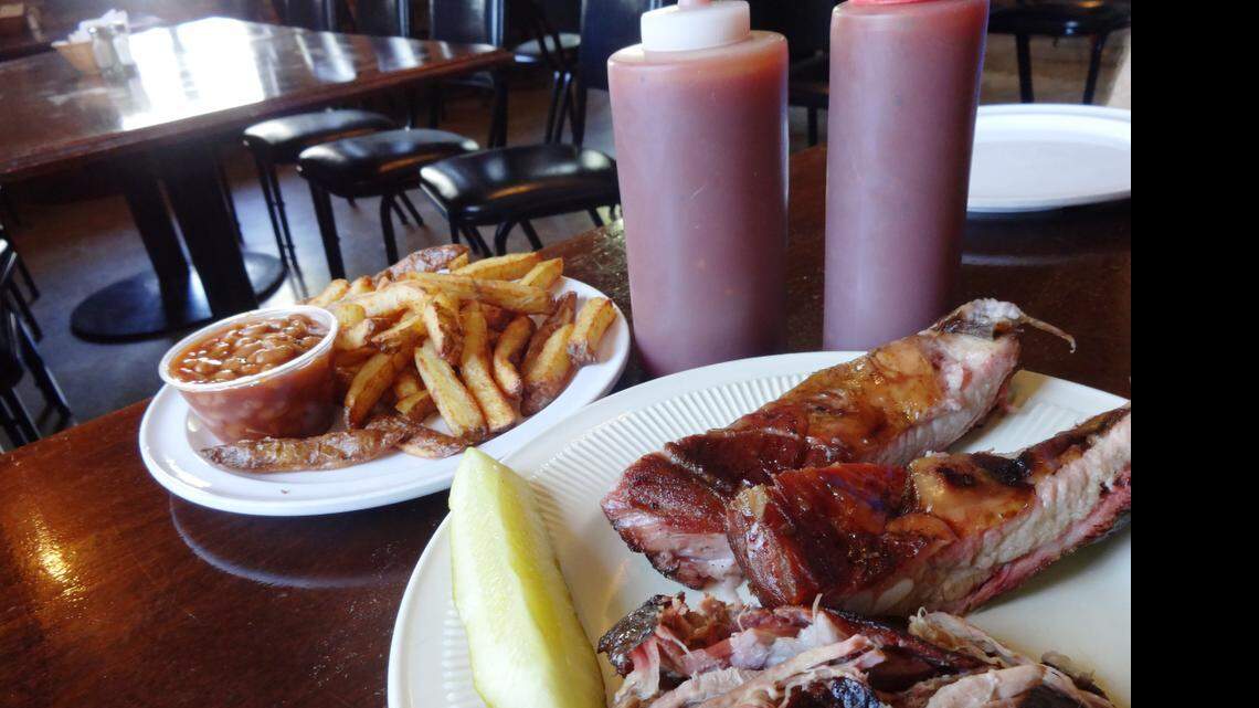
Donna Beverlin’s secret recipe beans with Greg Beverlin’s fresh-cut fries, hickory-smoked ribs and pork shoulder, The Sauce on the side.
