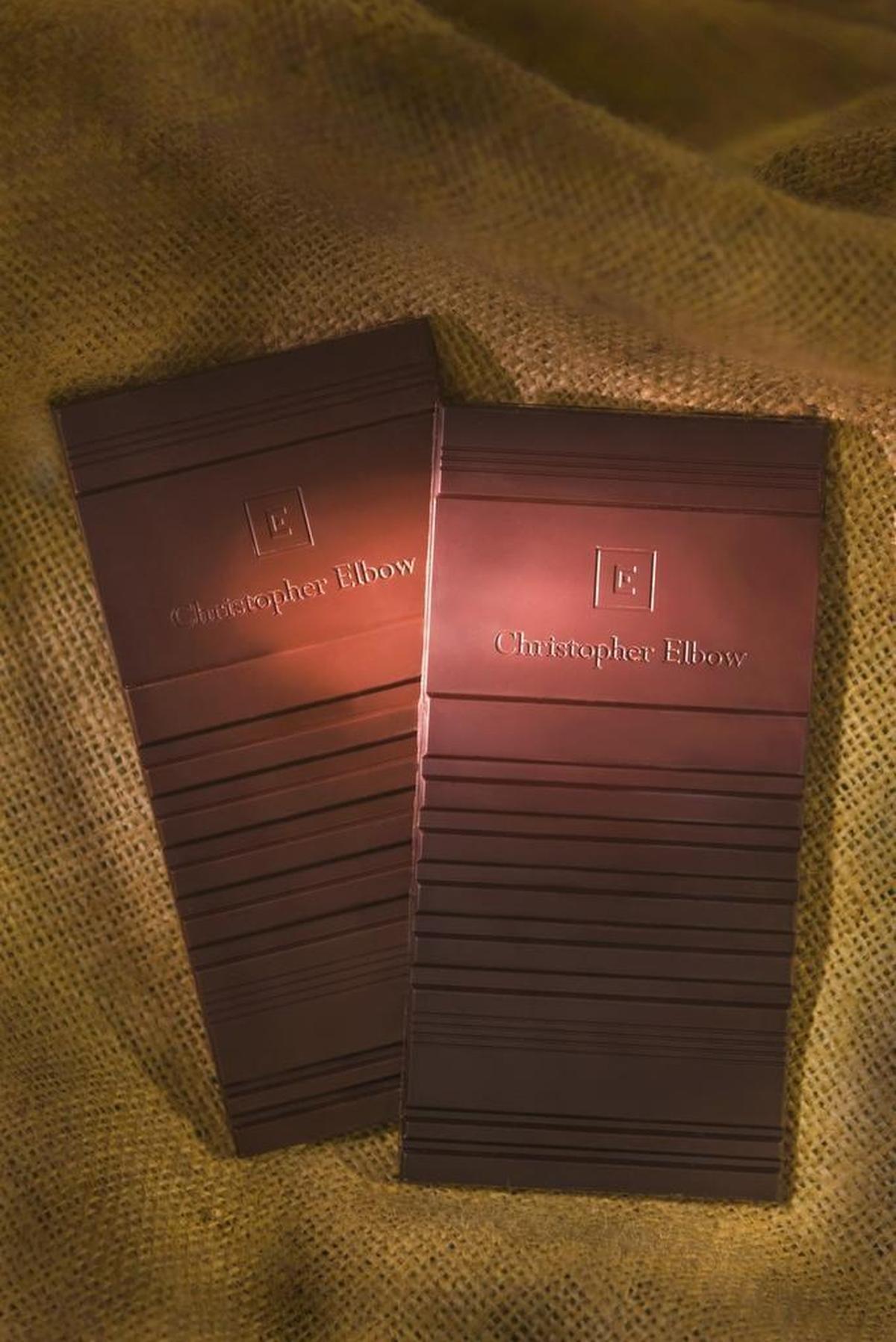 Two of Christopher Elbow’s single-origin craft chocolate bars.