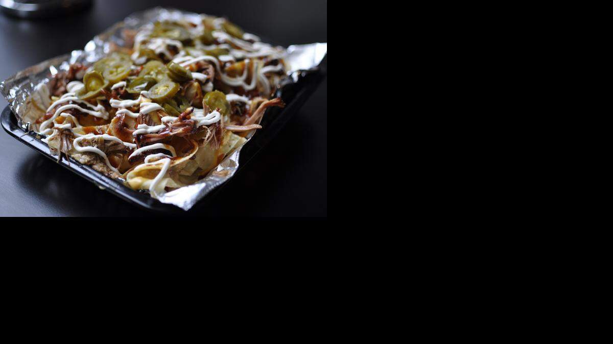 
Pulled pork nachos at Plowboys Barbeque.
