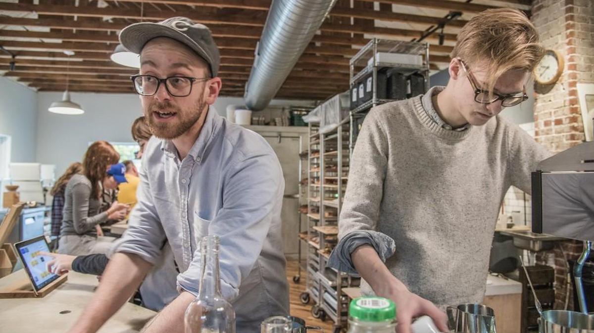 Taylor (left) and Reagan Petrehn are brothers and co-owners of 1900 Barker bakery. The bakery makes bread from Kansas Turkey Red wheat.