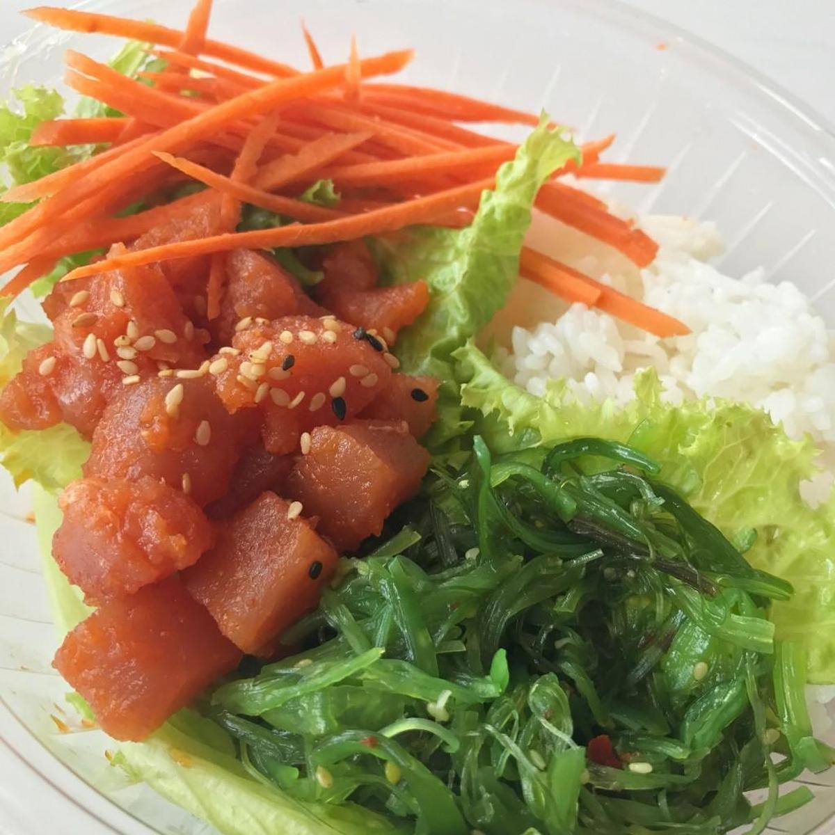 Cosentino’s Market’s poke bowl can be found in refrigerator cases by the seafood counter.