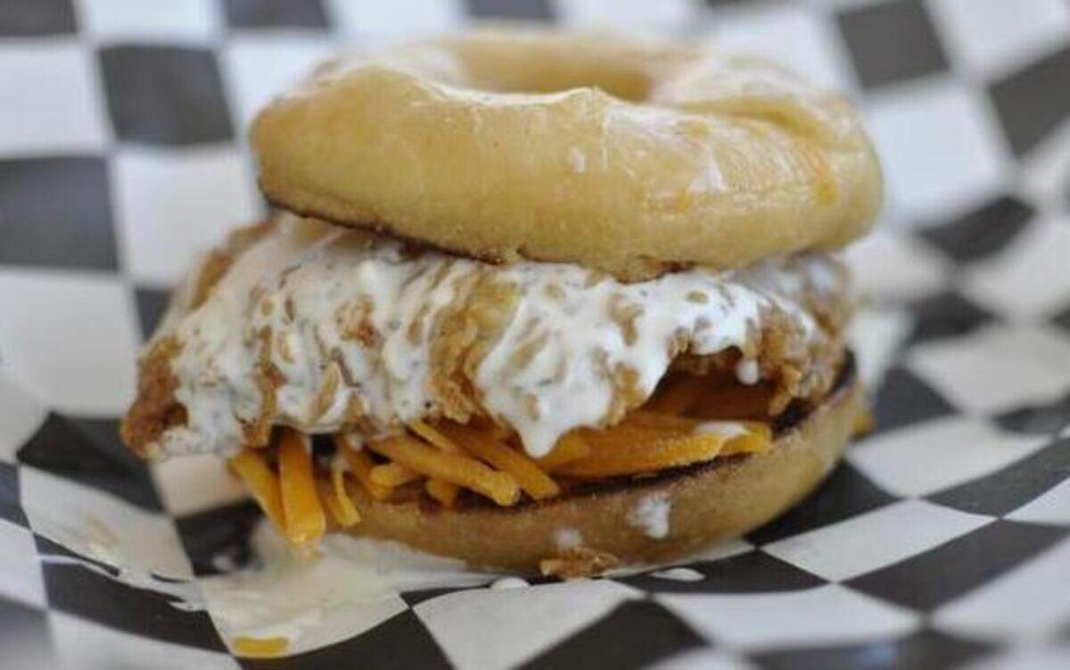 
Grilled Glazer sandwich at Harold’s Fried Chicken & Donuts in Lawrence.
