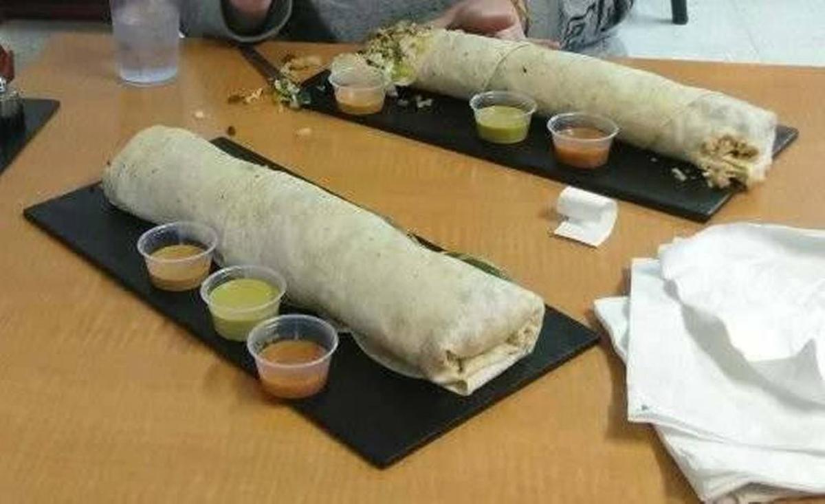 The Corner Mexican Food’s Family Burrito Challenge features a 3-foot, 4-pound burrito stuffed with rice, beans, the customer’s choice of meat, lettuce, onions and cilantro. Those who finish the $24.50 burrito in 30 minutes get six months of food for free.
