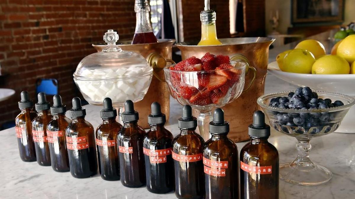 A Sunday brunch mimosa bar, photographed at Ça Va in 2016.