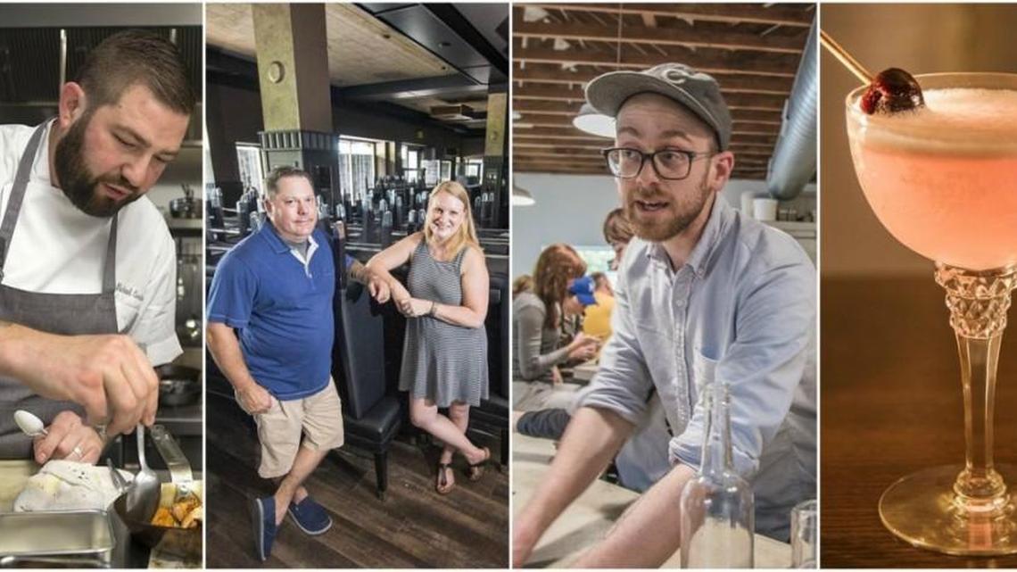 KC’s 2018 James Beard Semifinalists from left: Michael Corvino (best chef) of Corvino Supper Club & Tasting Room; Colby and Megan Garrelts (outstanding pastry chef) of Bluestem (outstanding restaurant); Taylor Petrehn (outstanding baker) of 1900 Barker; and Manifesto (outstanding bar program).