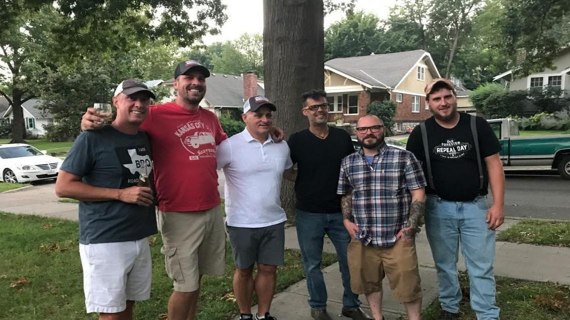 Mitch Benjamin of the award-winning Meat Mitch competitive barbecue team and team member Bruce Trecek (third from left) shared competition barbecue tips with local chefs Charles d’Ablaing, Michael Foust of The Farmhouse, Vaughn Good and chef de cuisine Jamie Everett of Hank Charcuterie in Lawrence.