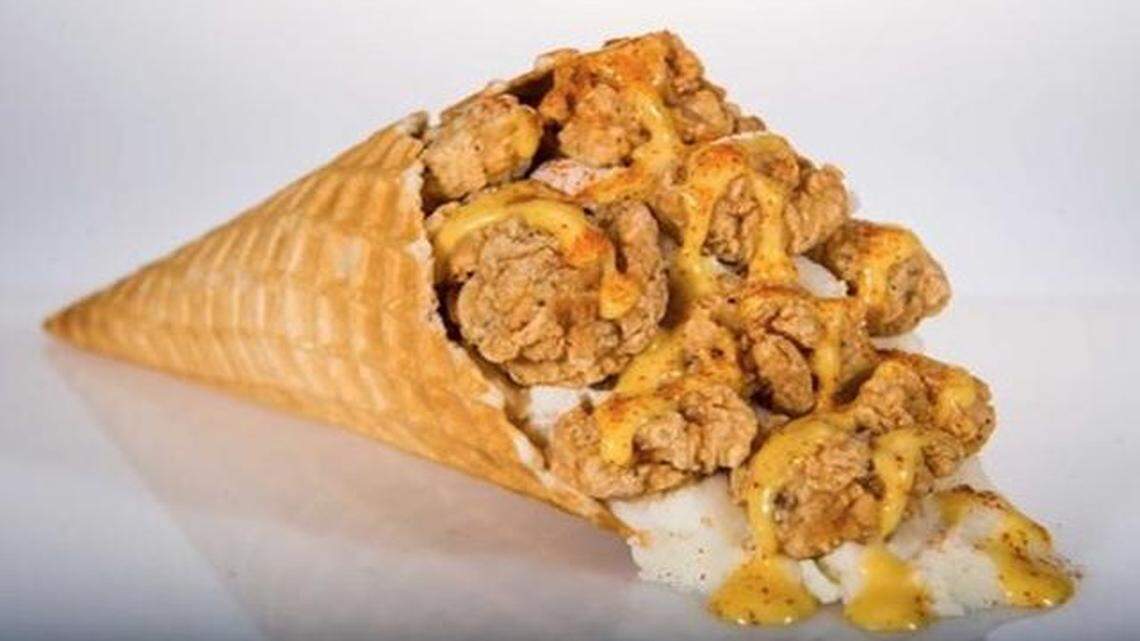 
Introducing the chicken and waffle cone, available at Minute Maid Park, home of the Houston Astros. 

