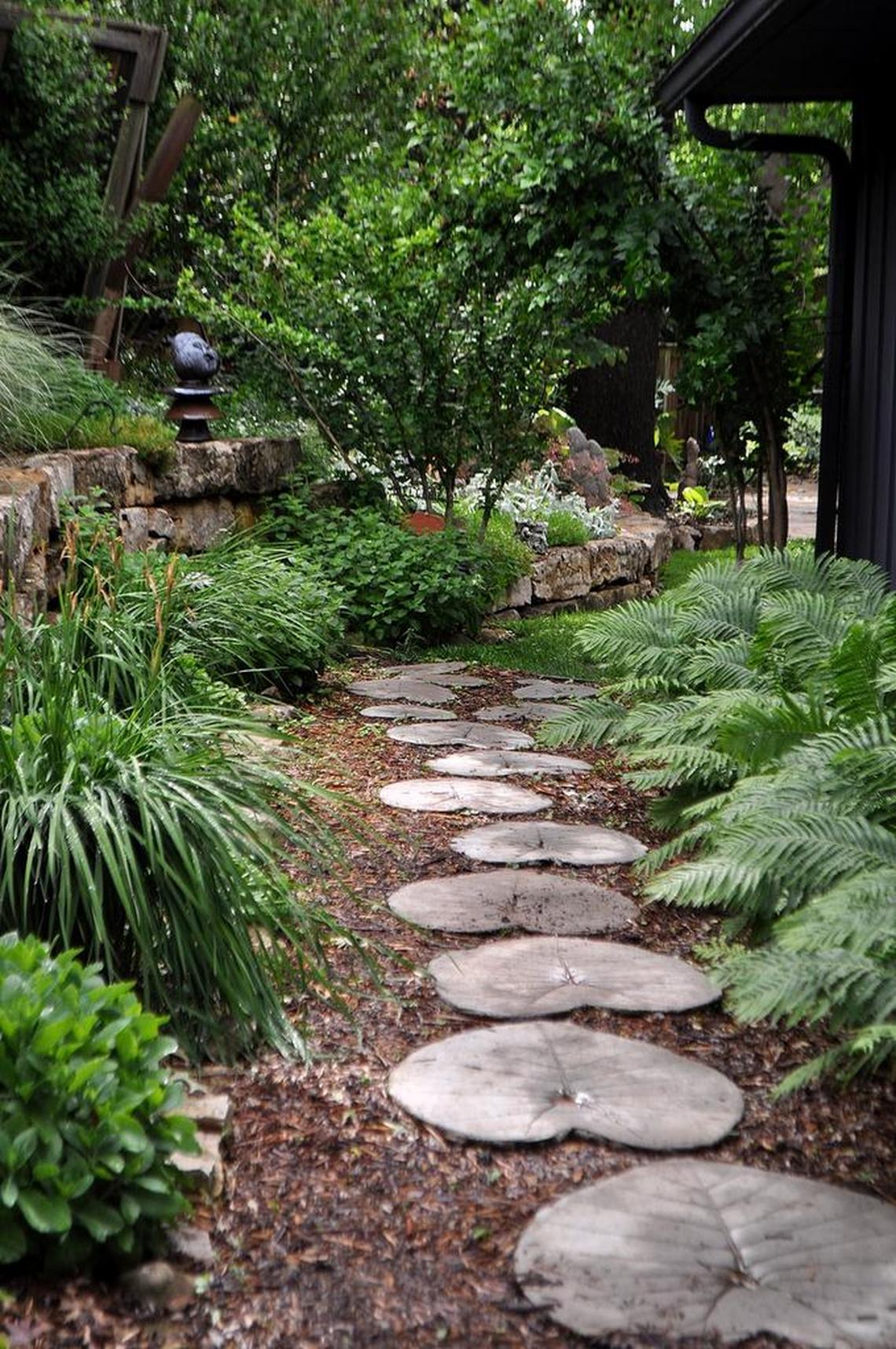 A meandering path invites a leisurely stroll through the garden.