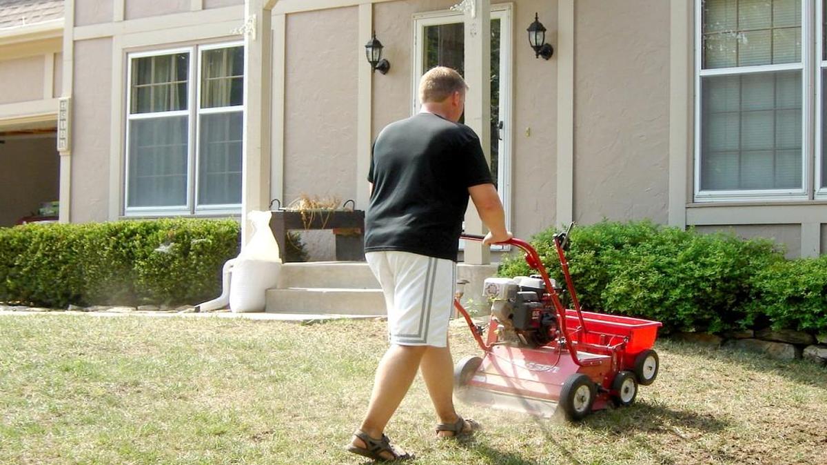 A verticutting machine can help prepare dead lawn areas by slicing grooves in the soil, creating an area for grass seed to fall. This method is preferred for overseeding as it provides for the most even seed bed.