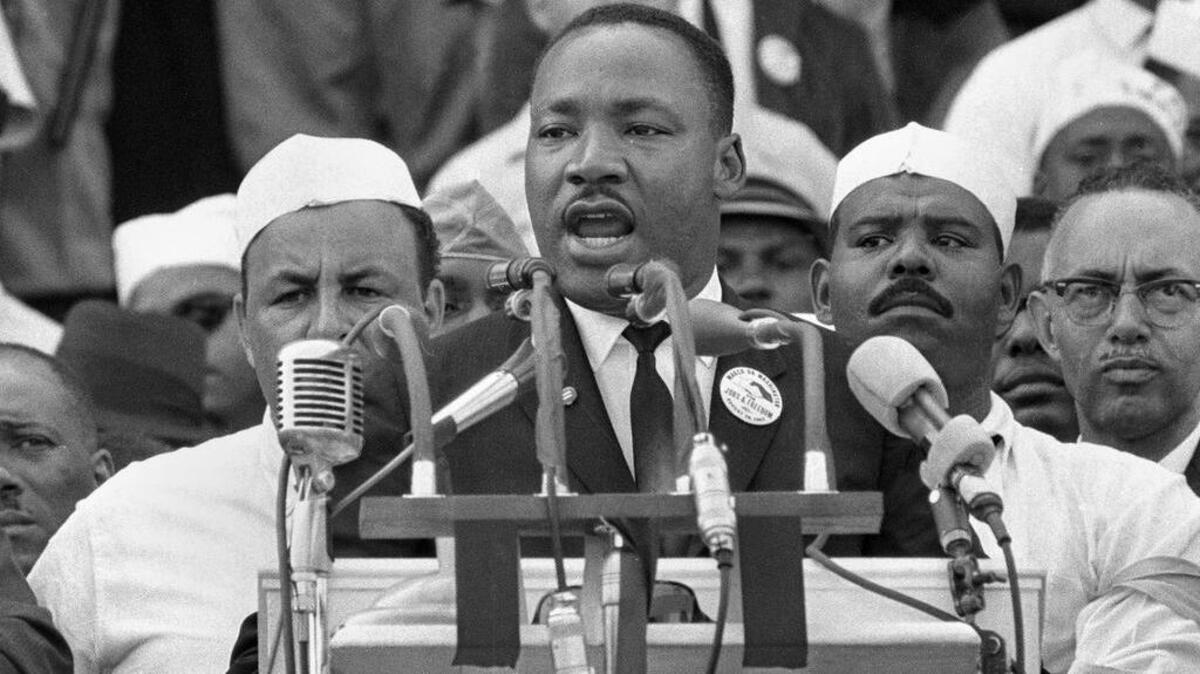In this Aug. 28, 1963, file photo, Dr. Martin Luther King Jr., head of the Southern Christian Leadership Conference, addresses marchers during his "I Have a Dream" speech at the Lincoln Memorial in Washington. The metro area will hold MLK celebrations around the city.