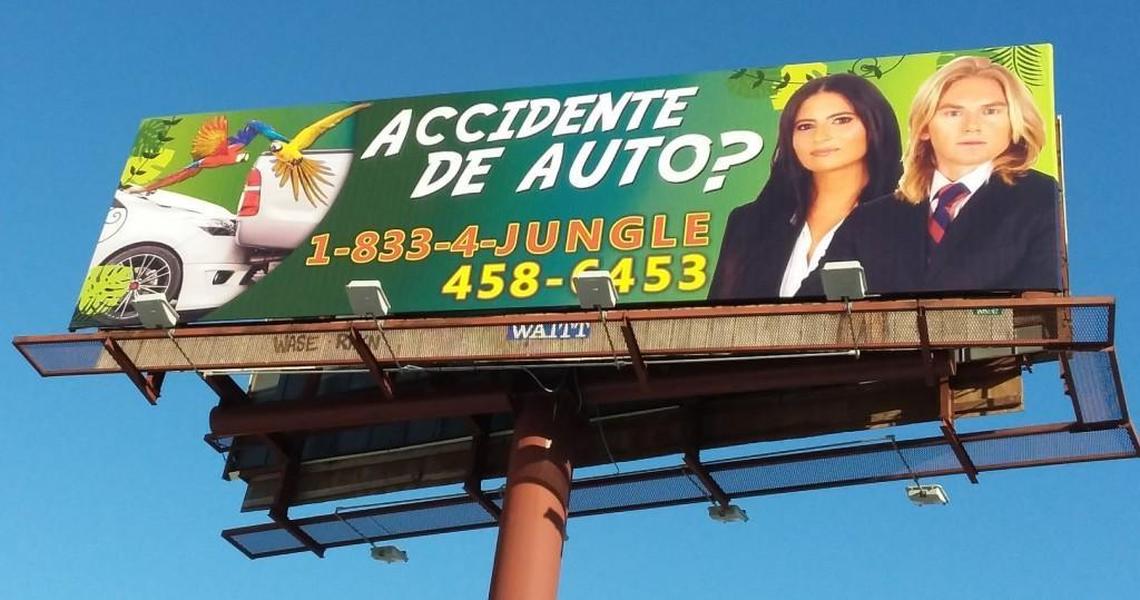 One of Jungle Law Group’s billboards shows the attorneys’ serious side.