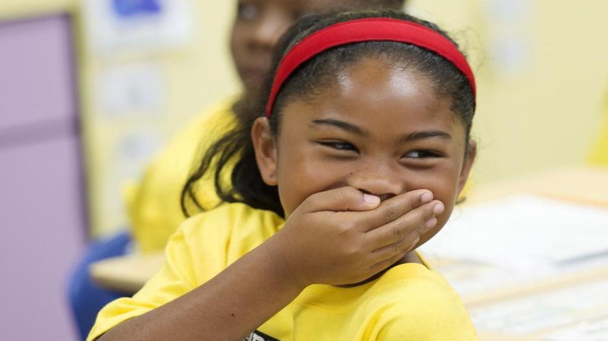 Arabella Miles found plenty to laugh at when we asked her Center Elementary School classmates how to make a Thanksgiving meal.