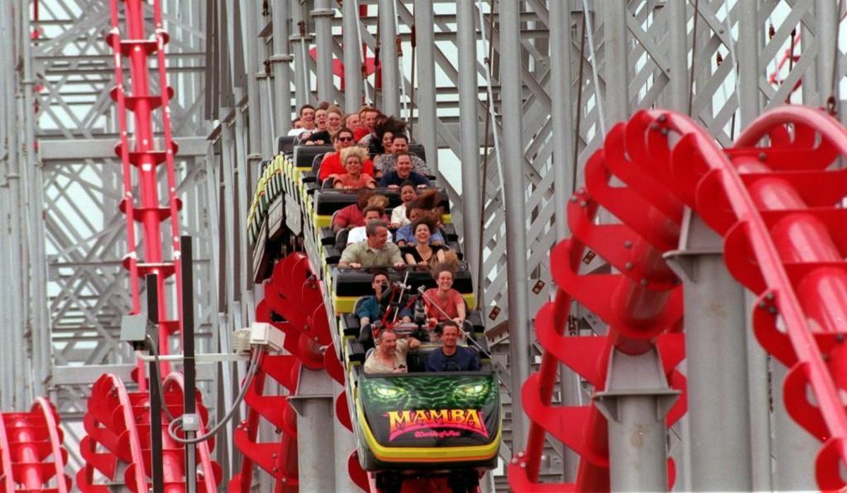 Worlds of Fun’s Mamba roller coaster in a file photo.