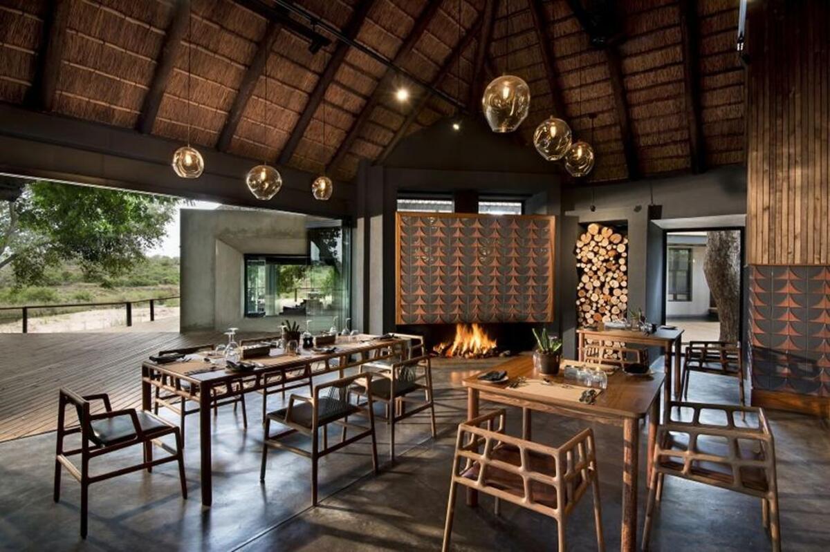A dining room at Lion Sands Game Reserve in Kruger National Park, South Africa.