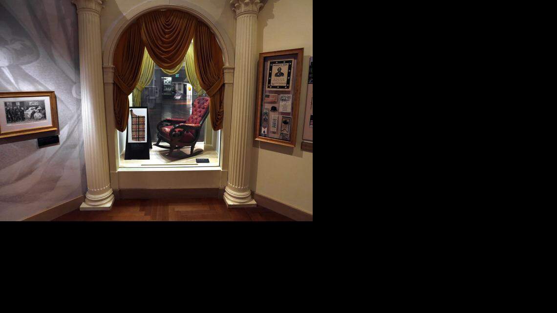
The chair in which President Abraham Lincoln was assassinated is on display at the Henry Ford Museum in Dearborn, Mich.
