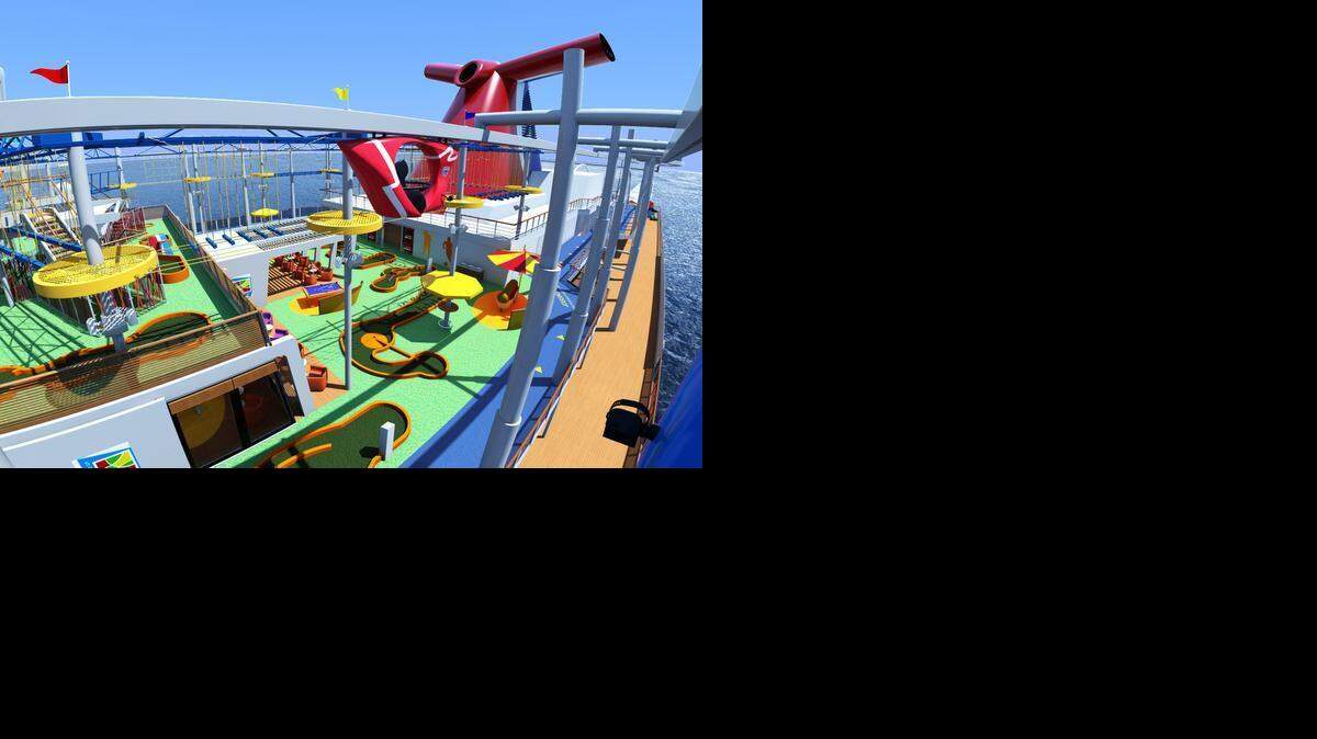 This Carnival Cruise Lines rendering shows the SkyRide, a new attraction on Carnival Vista<137>, which will be the company’s largest vessel<137> when it debuts in 2016.
