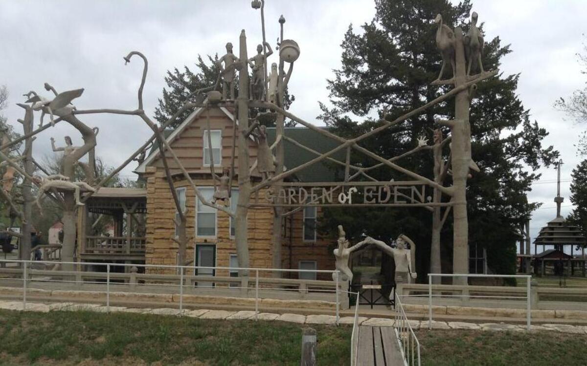 
Artist S.P. Dinsmoor charged visitors admission as he toiled away at his project, the Garden of Eden in Lucas, Kan.
