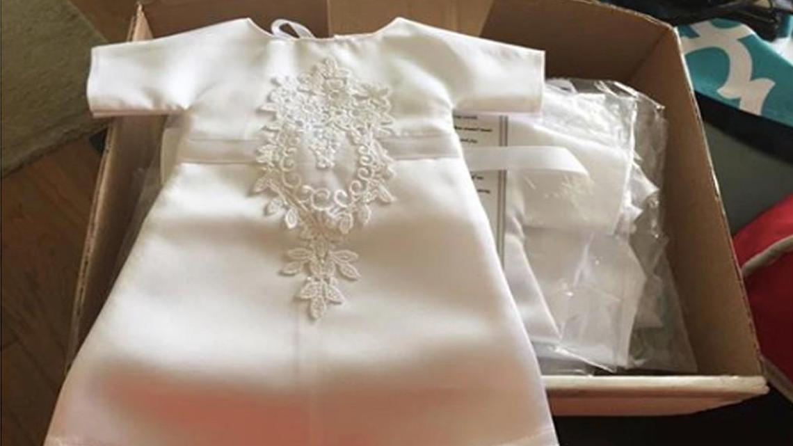 This is the photo that has launched a lot of tears on Facebook over the last few days. It was posted by Kentucky mom Justi Underwood Bates. It shows the 17 baby-sized outfits that were made from her wedding gown.