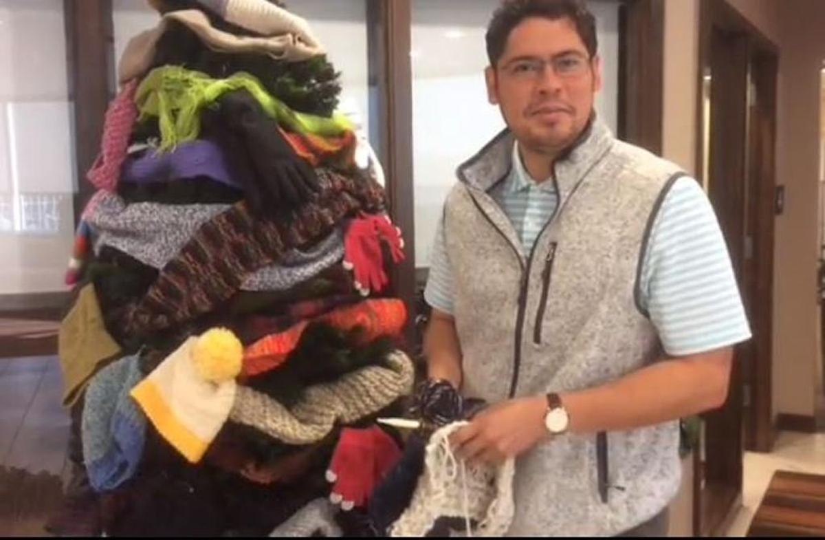 “On a family drive to Colorado over Thanksgiving, instead of sleeping in the back seat I was knitting away,” said Nick Tinoco.