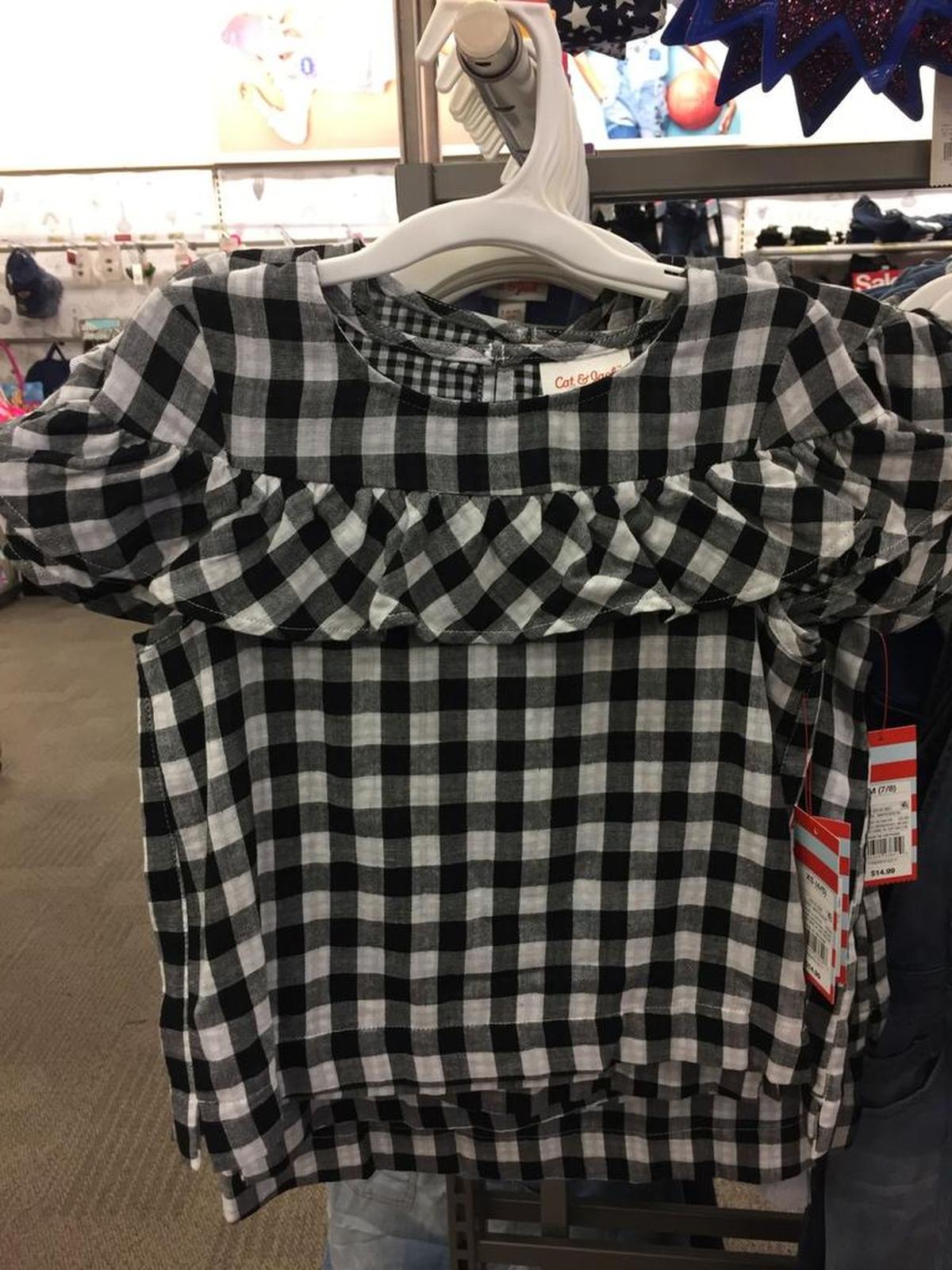 Basic pants would look great with almost any top, including this darling gingham blouse with ruffle detail (Cat & Jack, $14.99).