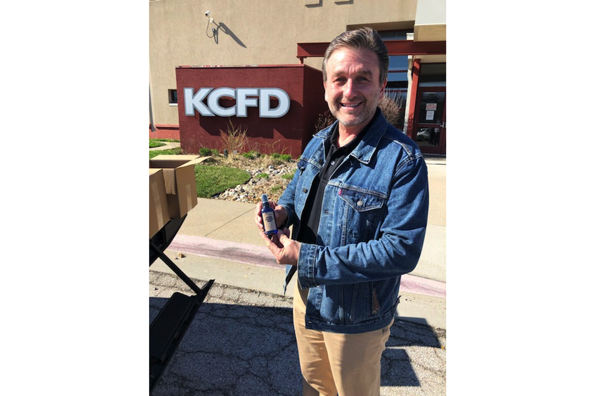 Vince Sanders, CEO of CBD American Shaman delivered boxes of hand sanitizer to fire stations around Kansas City