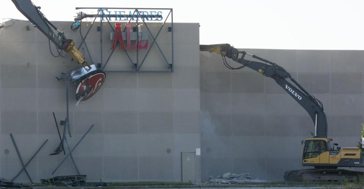 Demolition of the Great Mall of the Great Plains began with the destruction of the movie theaters in July 2016 in Olathe.