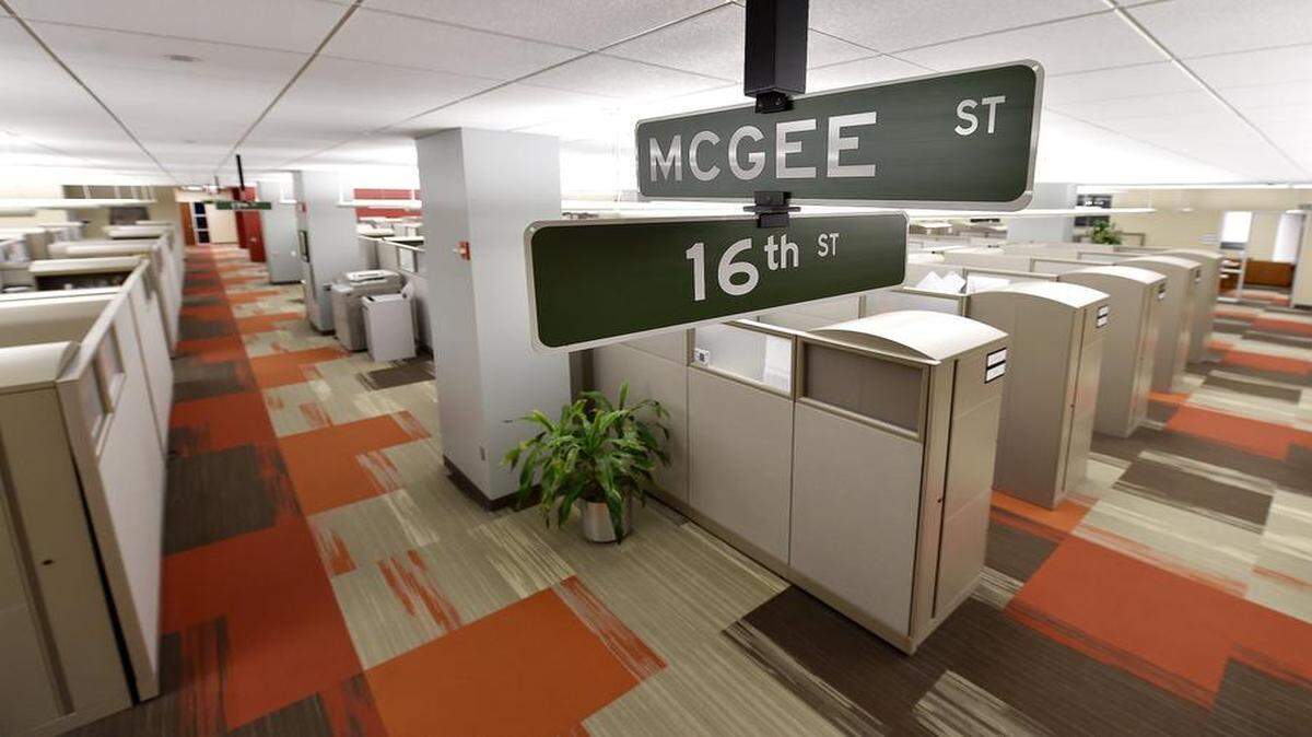 
Street signs of downtown Kansas City have been used to locate pathways between workers’ desks at FishNet Security, 6130 Sprint Parkway in Overland Park. But the cybersecurity provider, which is changing its name to Optiv Security this summer, is moving its headquarters to Denver.
