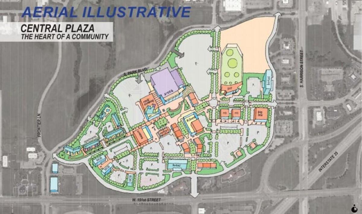 The proposed mixed-use redevelopment plan for the former Great Mall of the Great Plains site in Olathe.