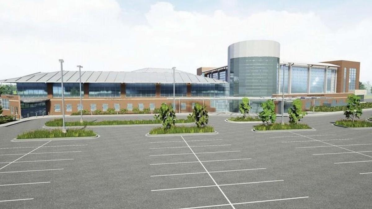 An architectural rendering depicts a possible expansion of the University of Kansas Hospital facility in Overland Park.