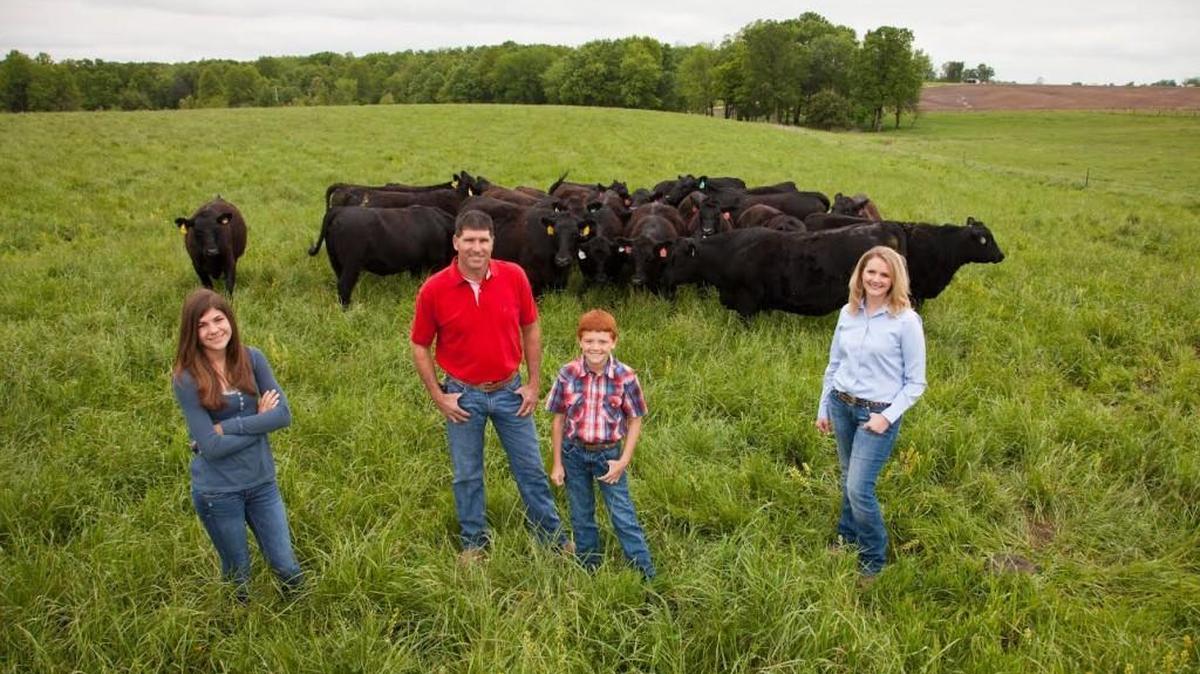 The Chinn family — Rachelle (from left), Kevin, Conner and Chris — all spend time working on the family farm in Clarence, Mo.