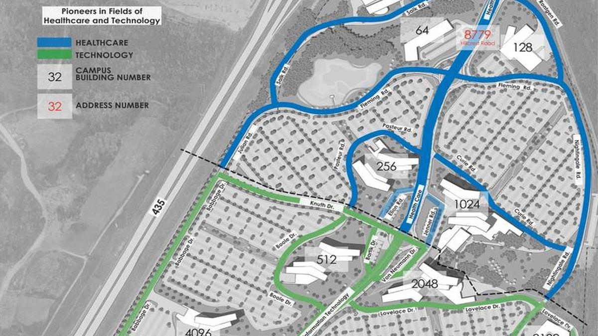 Cerner Corp. released this map showing roadways planned within its Innovations campus under construction in south Kansas City.