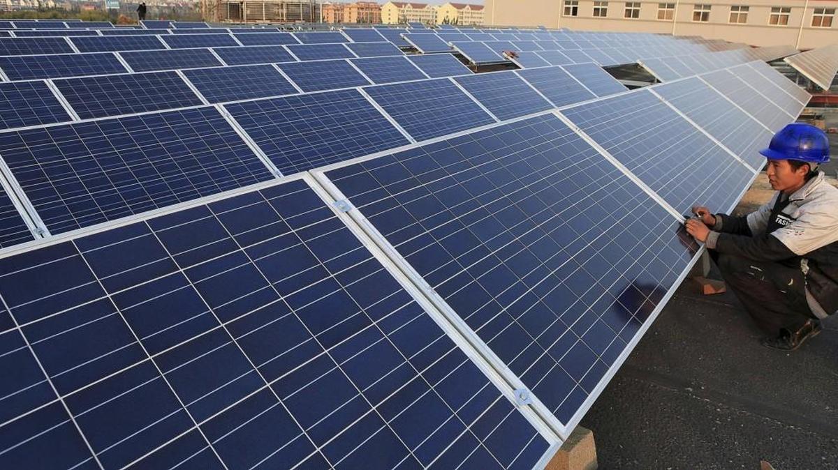 Solar panels are used at a factory in Qingdao in east China’s Shandong Province.