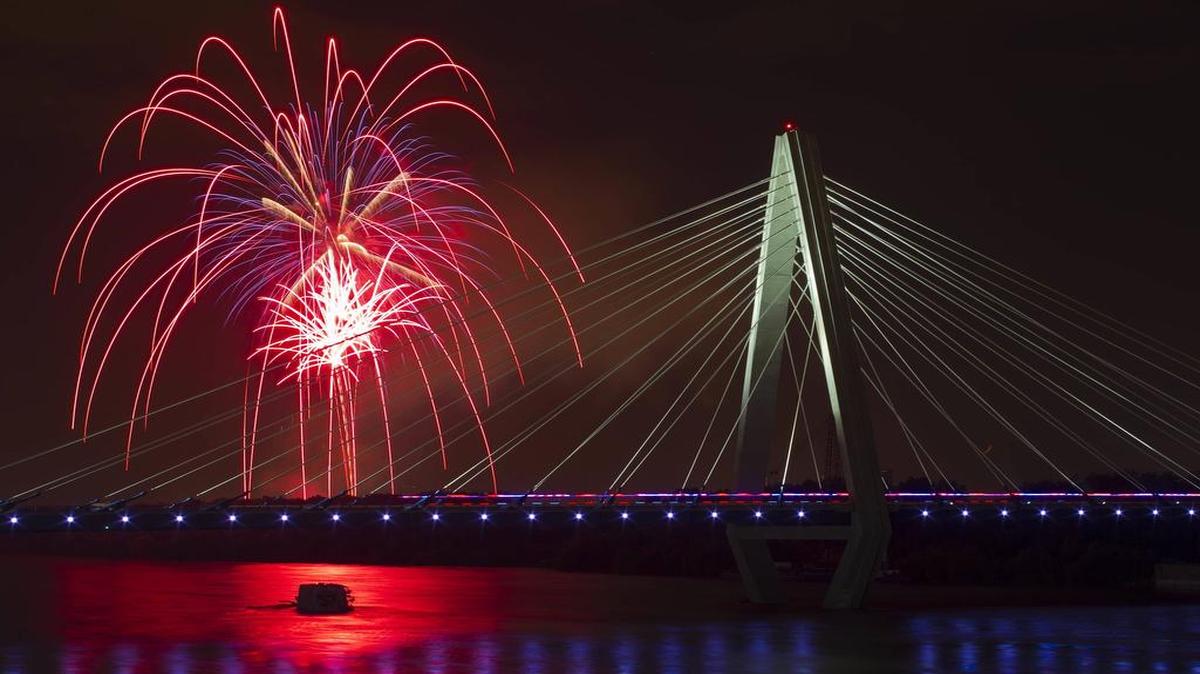 
Fireworks explode at Richard L. Berkley Riverfront Park. 
