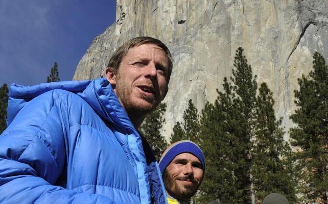
Tommy Caldwell (left) will speak at this year’s TEDxKC event. He and Kevin Jorgeson were in Yosemite National Park earlier this year to climb the vertical face of El Capitan, in the background.
