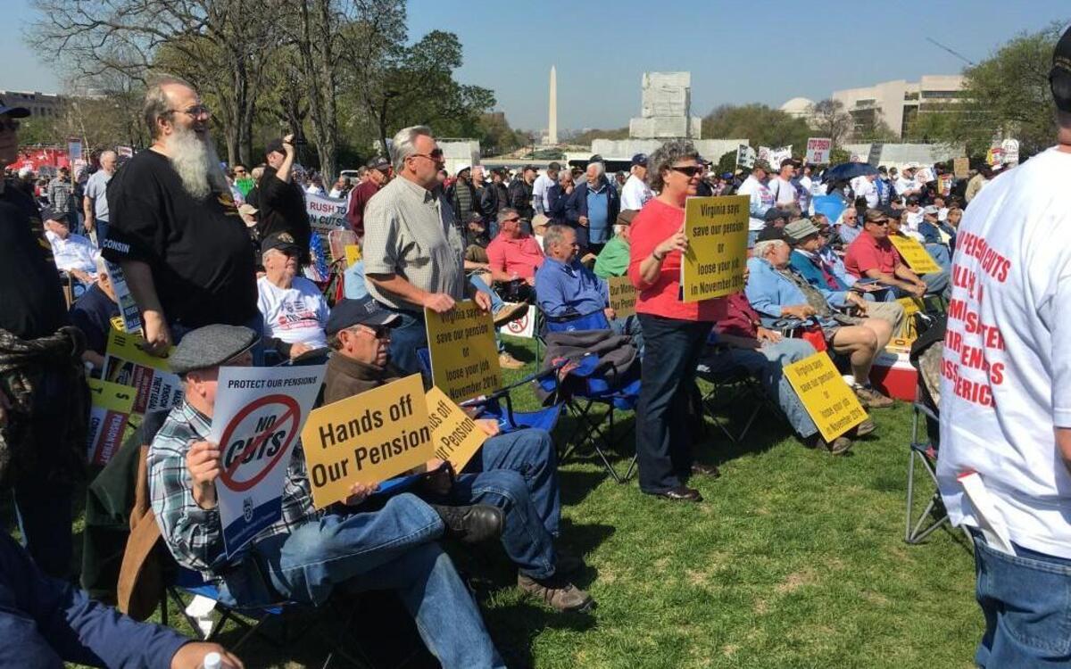 Hundreds of Teamsters gathered Thursday in front of the Capitol in Washington, D.C., to protest proposed cuts to their pensions. Some union members from Kansas City attended.