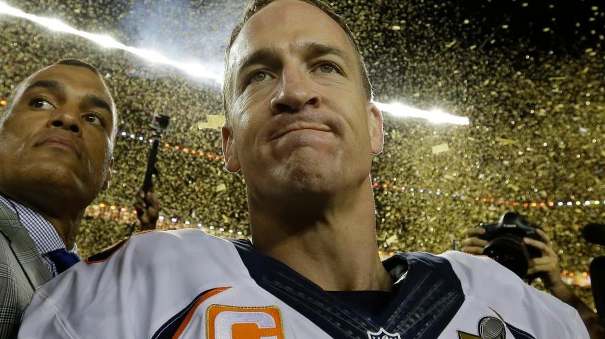 Denver Broncos’ Peyton Manning celebrates after the NFL Super Bowl 50 football game