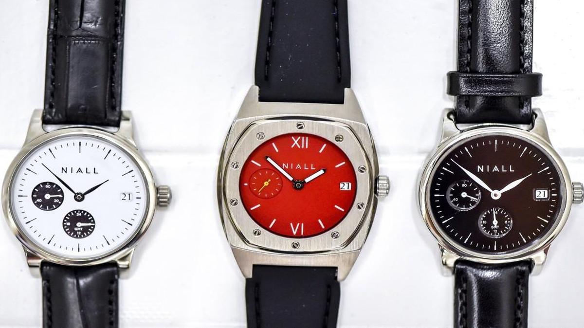 Kansas City-made Niall watches come in a variety of designs, including a GMT Panda (from left), One Wildlife and a GMT Noir. The timepieces currently are sold online, but they and other Niall-branded products will be sold in a store now under development on the Country Club Plaza.
