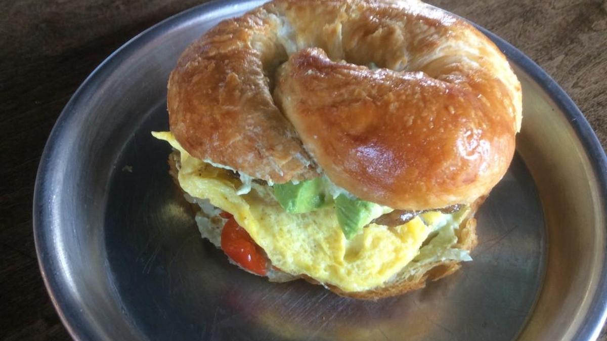 McLain’s Market offers a variety of breakfast items, including The Farm with scrambled eggs, sausage, cheddar cheese, avocado, potatoes, vegetables and poblano spread on a croissant for $7.