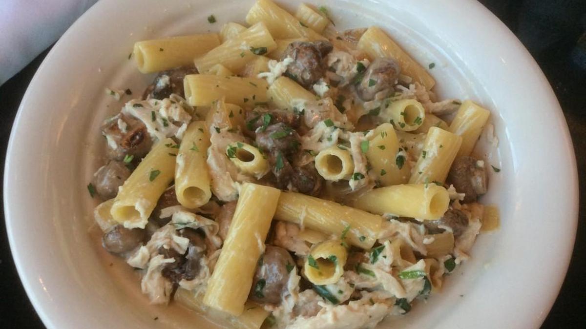 Maggiano’s Our Famous Rigatoni “D” has herb-roasted chicken, mushrooms, caramelized onions and Marsala cream sauce.